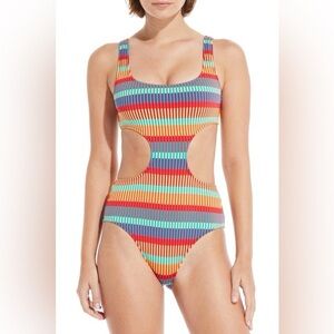 Colorful Striped Cutout Swimsuit